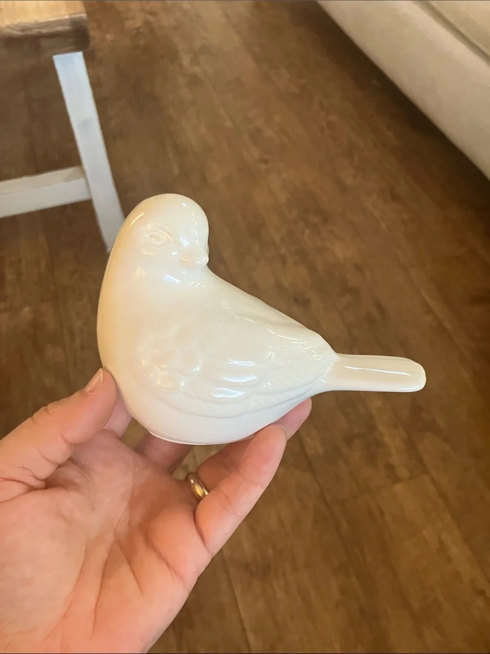 Glossy White Ceramic Bird Figurine - Decorative Home Accent